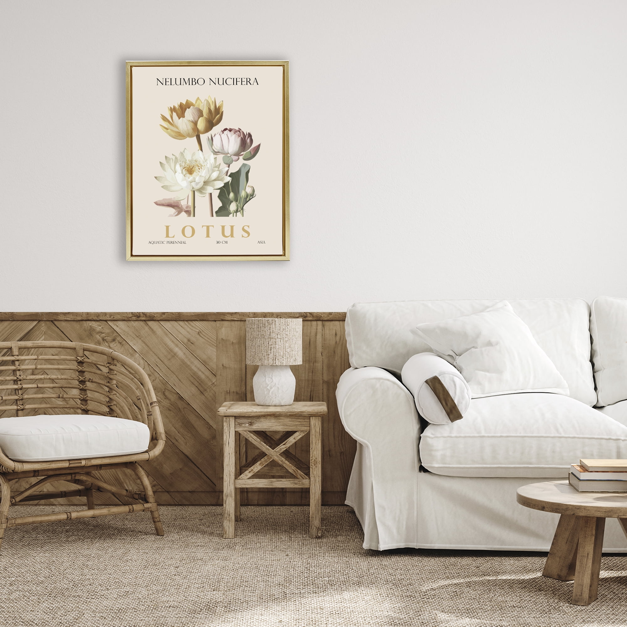 Stupell Industries Natural Lotus Bundle Gold Framed Floater Canvas Wall Art, design by Christopher Giampietro