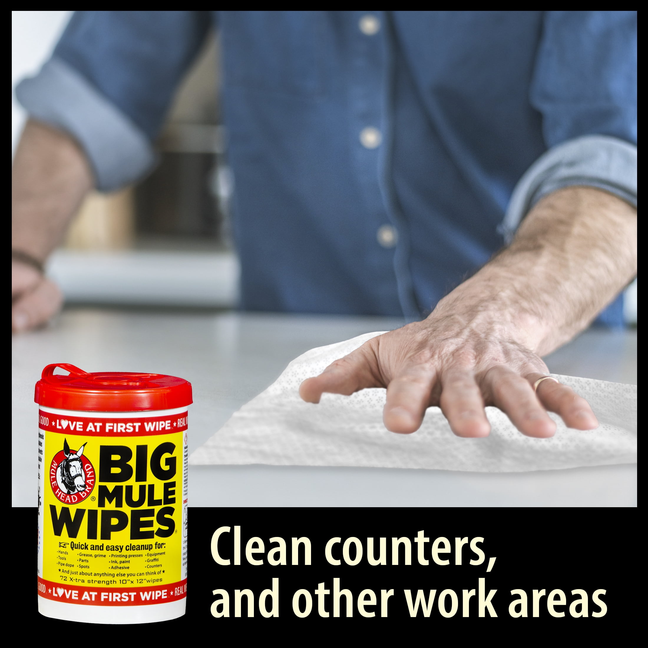 Mule Head Brand Big Mule Wipes 10"x12" Heavy Duty Cleaning Wipe, 72 Count