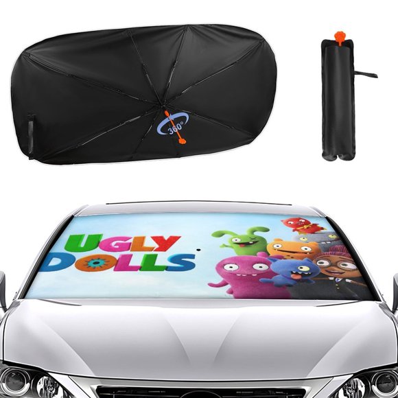 UglyDolls Sombrilla Solar para Auto - Protector de Parabrisas Plegable | Cortina Solar Delantero | Bloqueo UV y Aislamiento de Calor 133x73cm