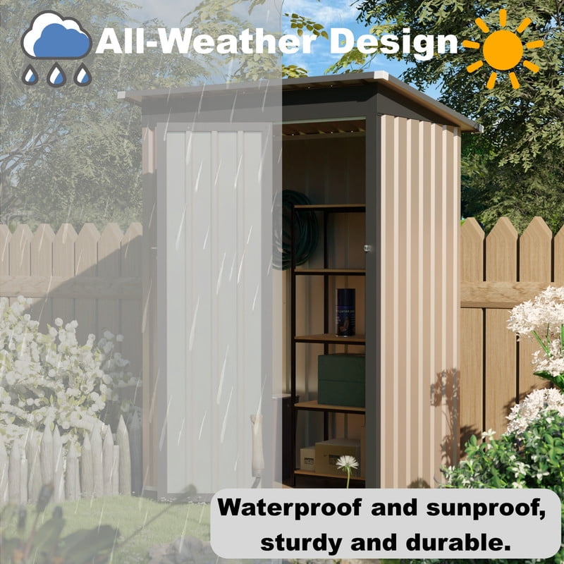 5x3 FT Outdoor Small Storage Shed with Lockable Door, Bike Tool Storeroom with Insulated Roof, Metal Shelter for Lawn Backyard