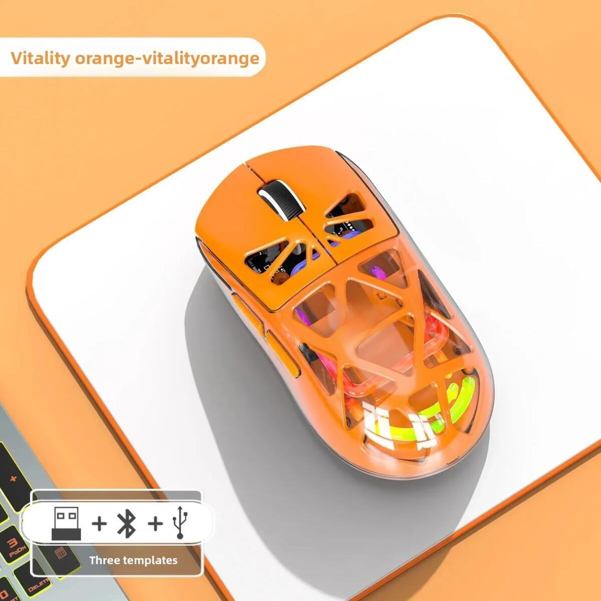 RGB Glowing Transparent Lightweight Wireless Bluetooth Tri-mode Esport Mouse Ergonomics Hollow out Mause For PC Laptop Computer