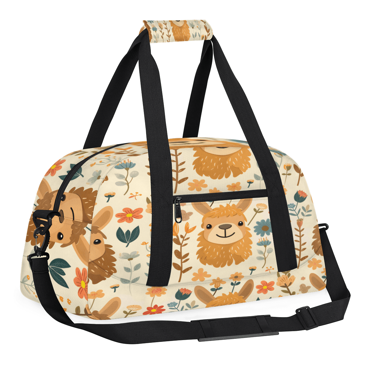 Herdesigns Cute Llama Sports Duffle Bag for Women & Men, Llama Floral Gym Bag Dance Bag Overnight Bag Carry On Weekender Travel Bag