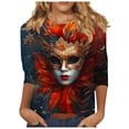 thumbnail image 3 of QATAINLAV Deals Of The Day Lightning Womens Mardi Gras 3/4 Tshirts 2024 Plus Size Tops Round Neck Pullover Blouses Carnival Party Basic Graphic Tees Multicolor XL, 3 of 6