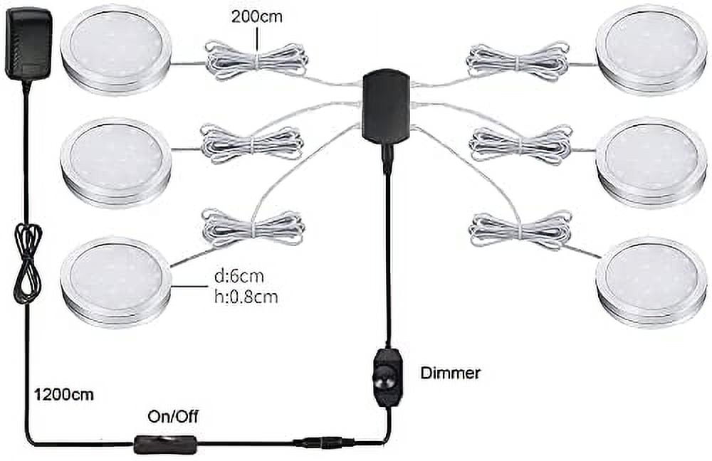 LED Puck Lights, Set of 6, White Dimmable Under Cabinet Lighting, Led Under Counter Lighting for Kitchen Closet, Bookcase, Shelf, All Accessories Included (6Pack, White)