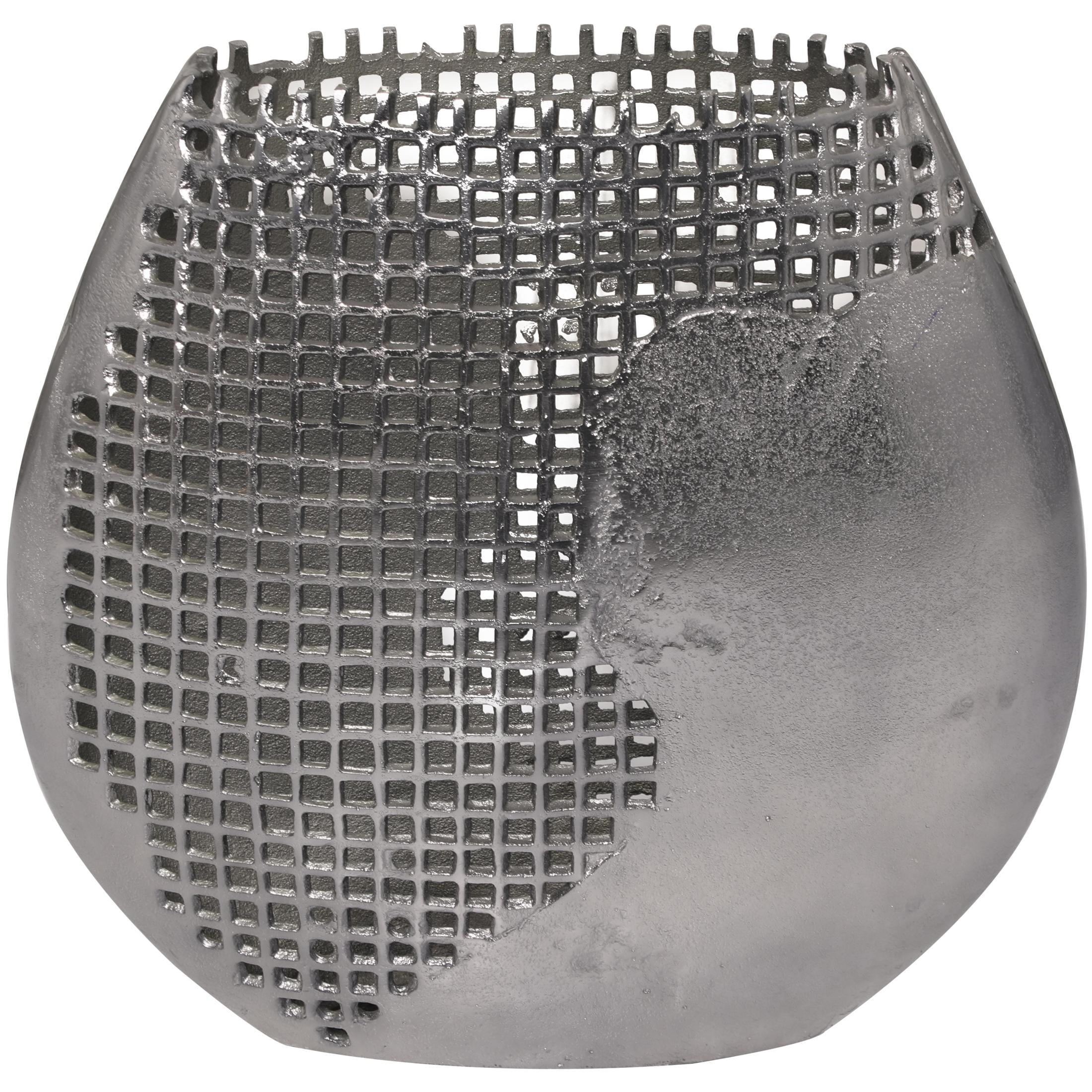 DecMode 15" Abstract Grid Inspired Dark Gray Aluminum Metal Vase with Open Frame Design
