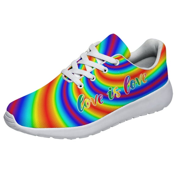 Unisex Fashion Rainbow Shoes, LGBT Sneakers for Men Women, Lightweight Breathable Running Walking Shoes White Size 3.5