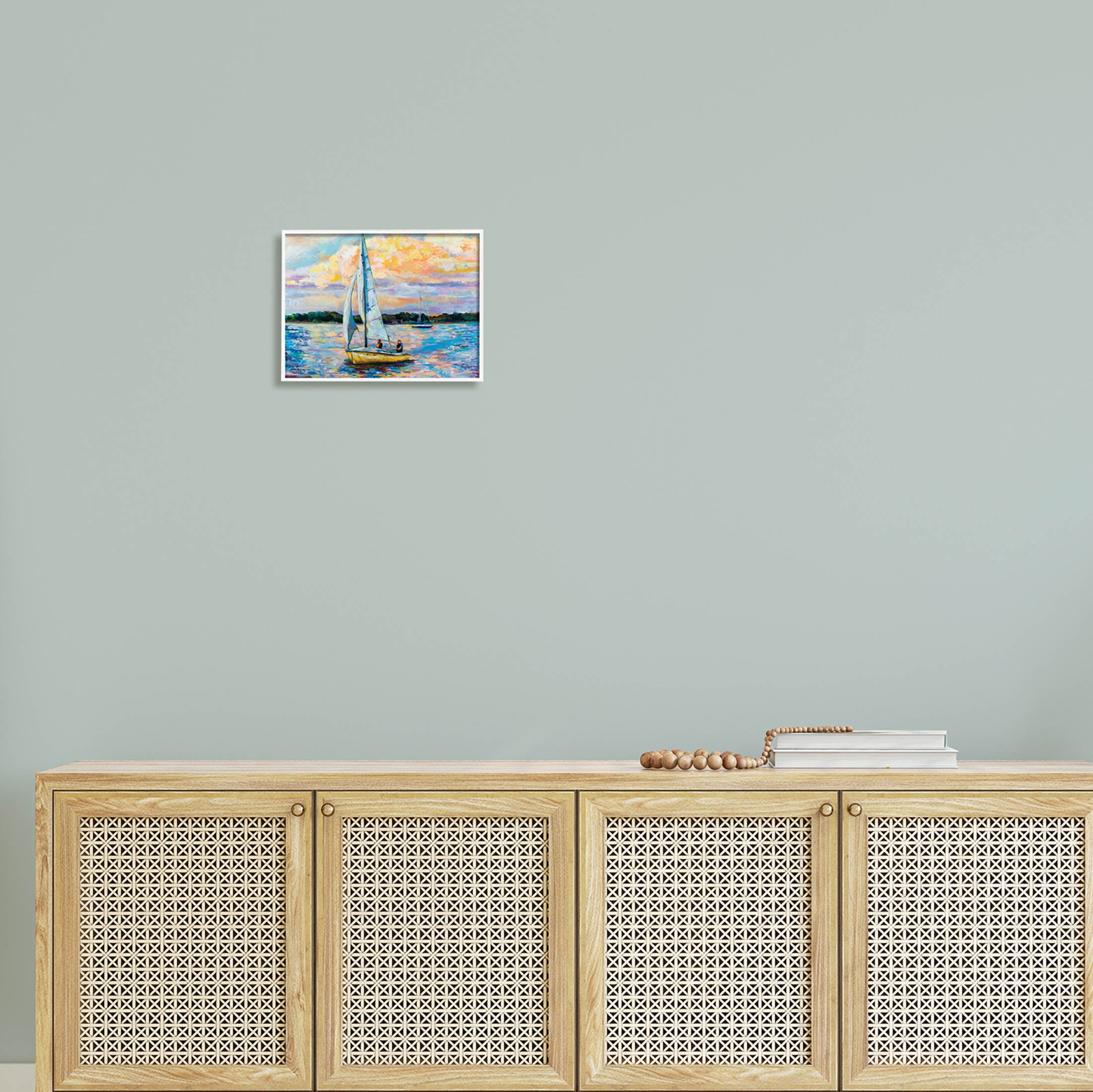 Stupell Industries Vivid Nautical Sailboat Landscape Painting White Framed Art Print Wall Art, Design by Jeanette Vertentes