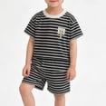 thumbnail image 3 of Iyufng Summer Striped 2 Piece Outfits for Boys Toddler Boys Clothing Short Sleeve Top Elastic Waist Shorts 1-8 Year, 3 of 6