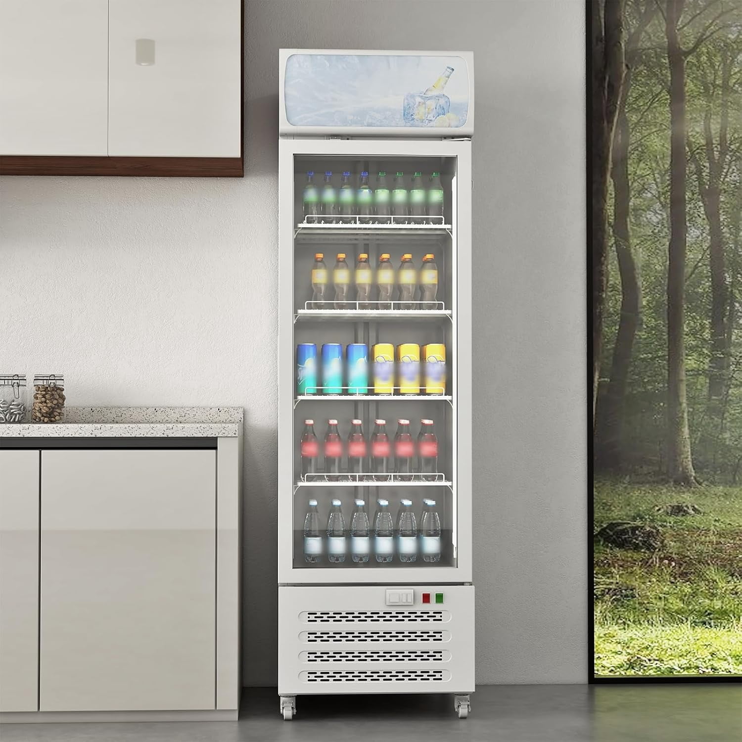 PULLAFUN 11.5 Cu.Ft. Commercial Display Fridge for Beverages, Display Refrigerator Drink Cooler Case Fridge With Led Light for Shop, Restaurant, Apartment, Adjustable Shelves, White