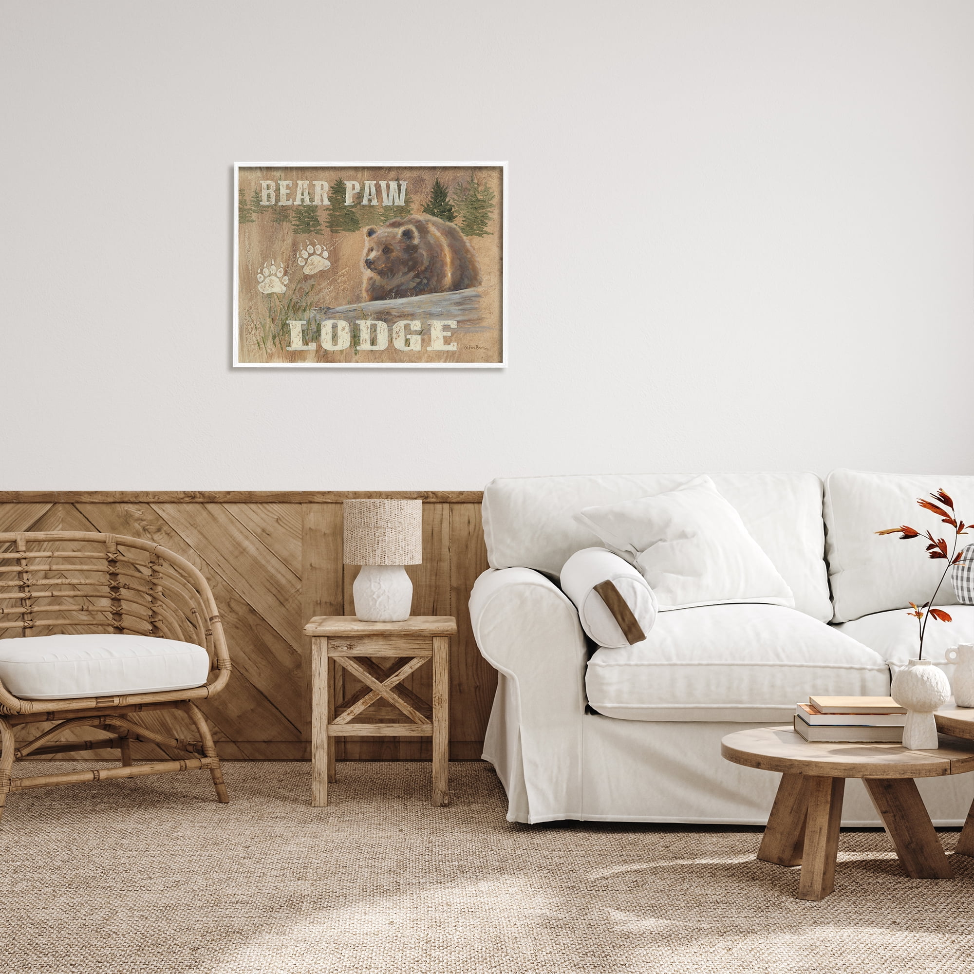 Stupell Bear Paw Lodge Cabin Paw Shapes Animals & Insects Painting White Framed Art Print Wall Art