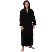 Heavy Duty Terry Cloth - Heavy Mens 3.5lb Black Hooded Terry Cloth Bathrobe. XXL Full Length 100% Turkish Cotton