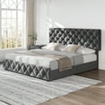 thumbnail image 4 of Yeshouse Base de cama tapizada con plataforma, 4 cajones y cabecera ajustable. Diseño capitoné con botones cosidos en forma de diamante. No requiere somier. Fácil montaje, 4 of 7