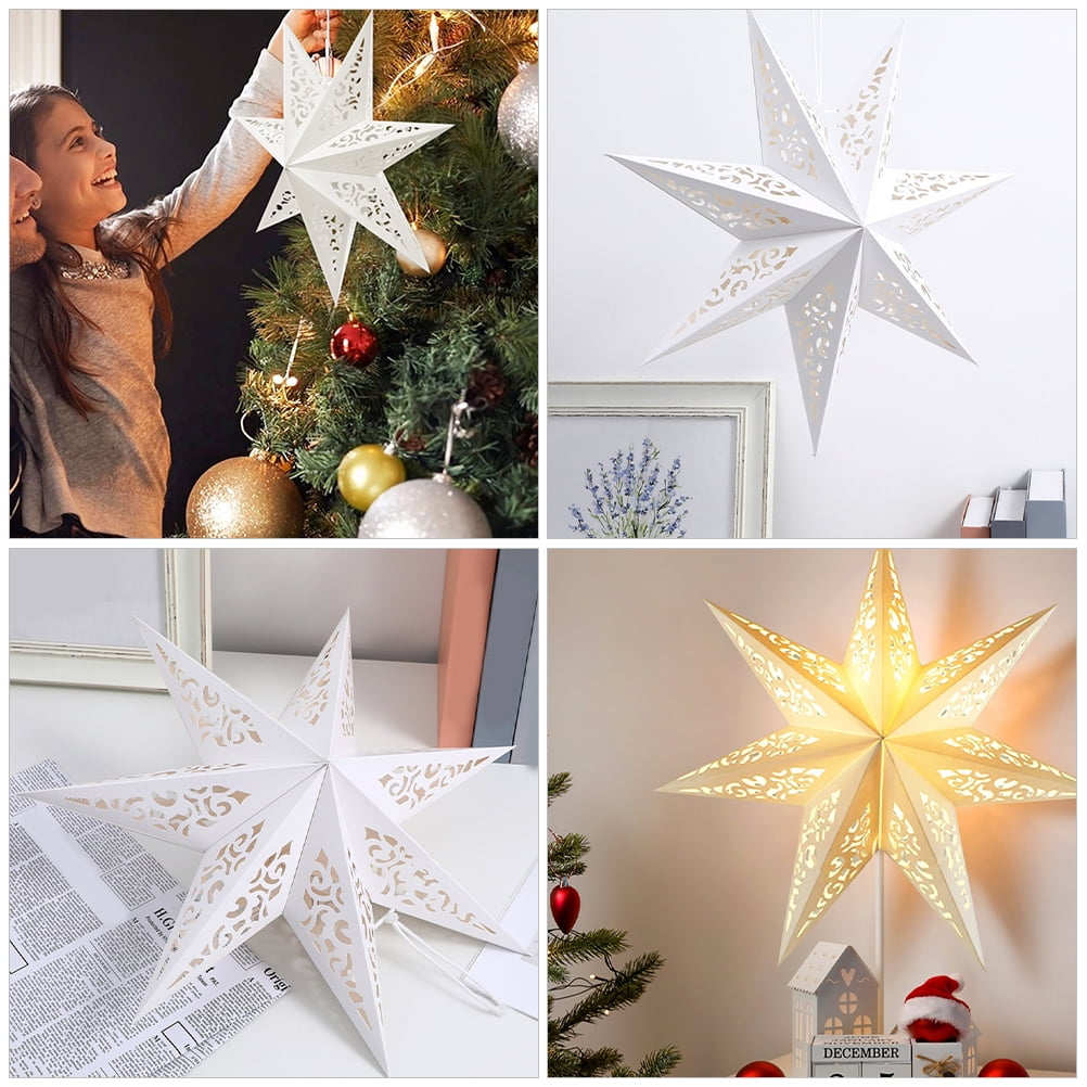 NICEXMAS 5-Pack White Paper Star Lantern Hanging Lights for Birthday, Wedding, Christmas & Festival Decoration Ambiance