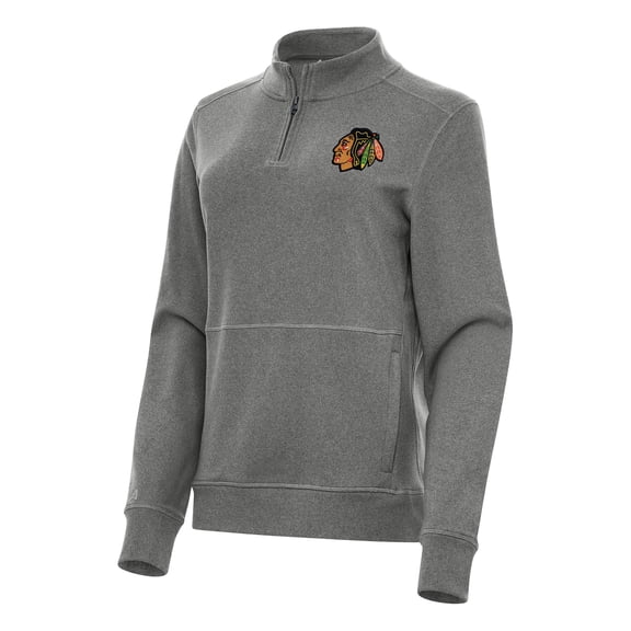 Women's Antigua Heather Black Chicago Blackhawks Crush Quarter-Zip Fleece Sweatshirt