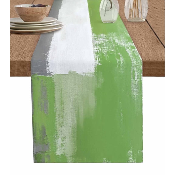 Ldtrchee Sage Green Grey Table Runner 72 Inches, Geometric Modern Oil Painted Abstract Bed Runner Dresser Scarves Tabletop for Indoor Outdoor Parties/Ceremony/Banquet, 14" x 72"