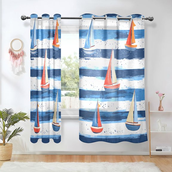 Yayeee Window Curtains Light Filtering 63"x42" Grommet Panel Pair Home Living Room Decor, Blue Sailboats