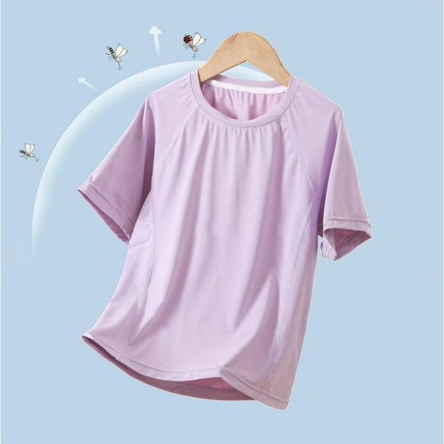 Zpanxa T Shirts for Girls Solid Color Breathable Short Sleeve Round Neck Sport Top Polyester 12 Years