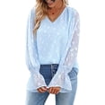 thumbnail image 2 of Txlixc Camisa de chiffon de encaje femenino casual suéter básico de manga larga con cuello V sólido y expansión, adecuado para la calle del Club Txlixc  moda, 2 of 7