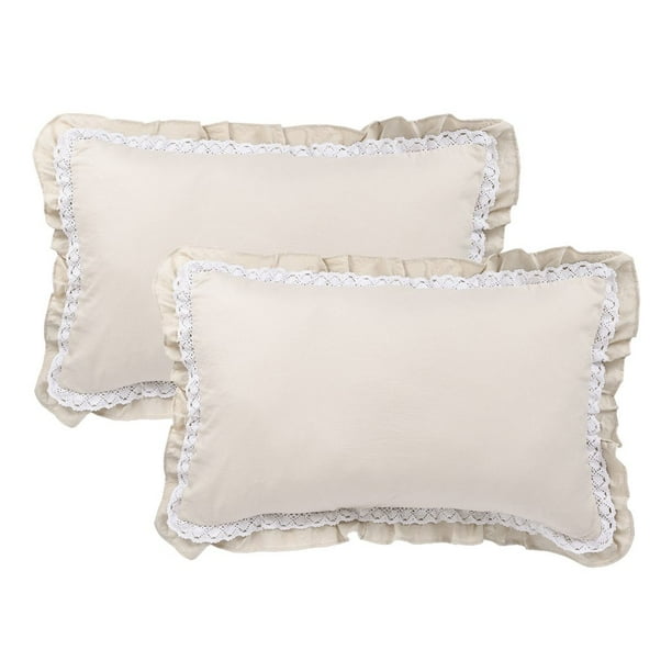 HIG Pack of 2 Camel Decorative Ruffle Lace Pillow Shams, King Size