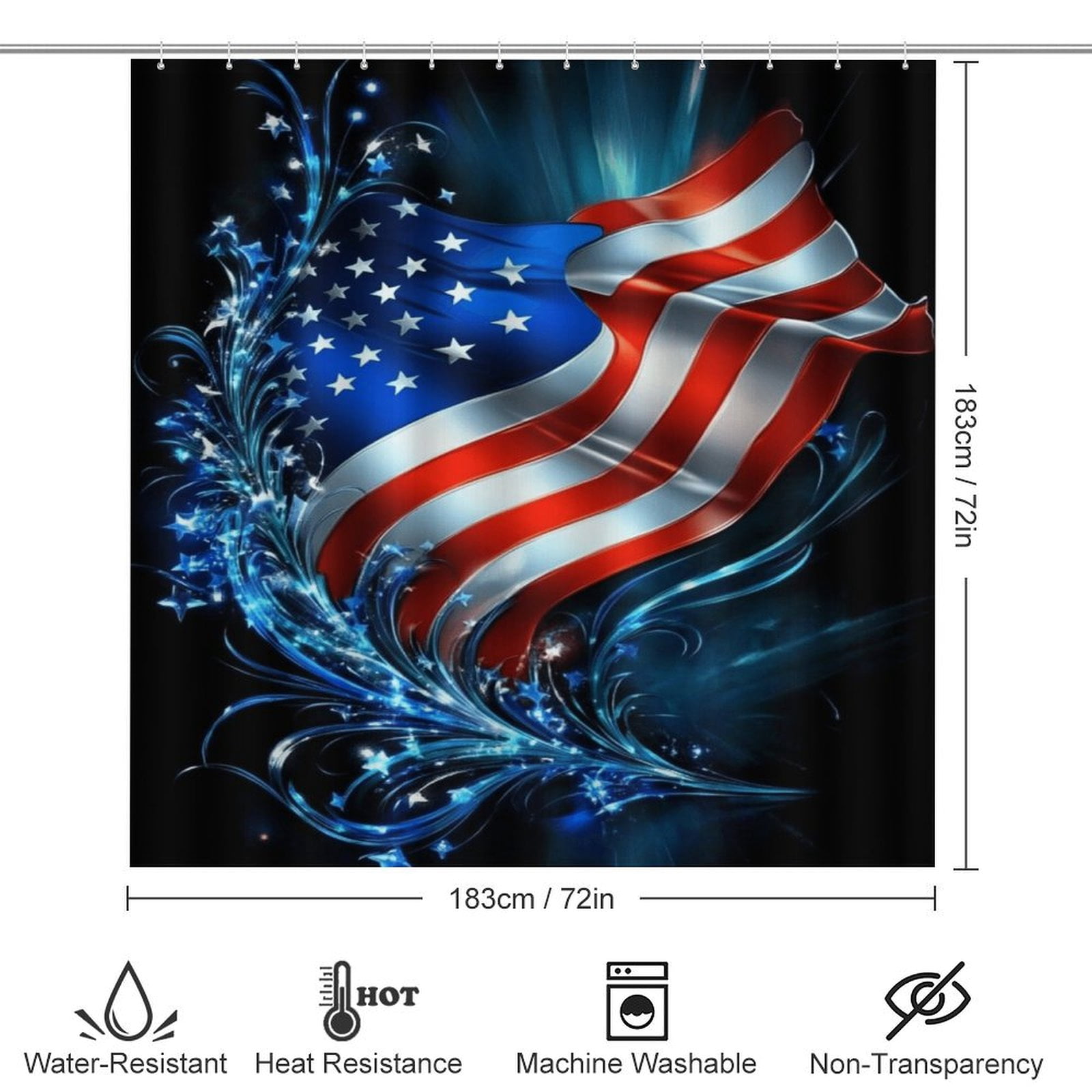 4th of July 4Pcs Shower Curtain Set Shower Curtain Set with Carpet Bath Mat