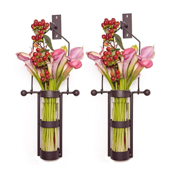 Danya B Wall Mount Hanging Cylinder Vase with Metal Cradle and Hook - Set of 2