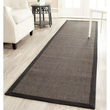 SAFAVIEH Natural Fiber Forrester Border Sisal Runner Rug, Charcoal, 2'6" x 12'