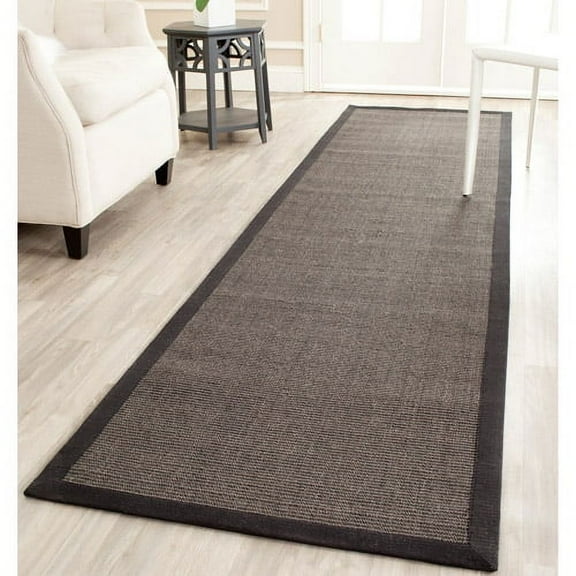 SAFAVIEH Natural Fiber Forrester Border Sisal Runner Rug, Charcoal, 2'6" x 22'