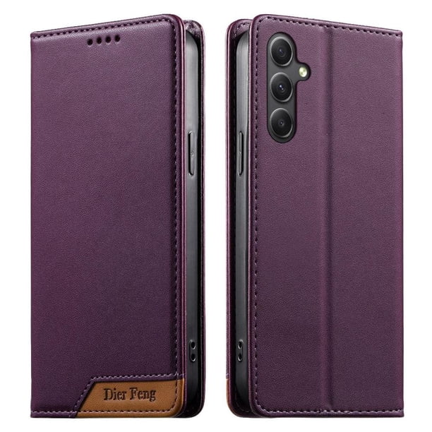 Funda Tipo Cartera de Cuero Sintético para Samsung Galaxy A34 5G Bloqueo RFID, con Ranuras para Tarjetas y Bolsillo para Efectivo, Cierre Magnético Fuerte Morado