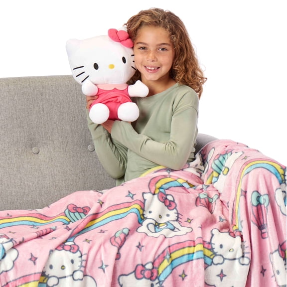 Hello Kitty Kids Plush Hugger with Silk Touch Throw Blanket Set, 50 x 60 inches – Ultra Soft Plush Character Pillow for Kids