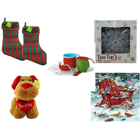 Christmas Fun Gift Bundle [5 Piece] - Be Jolly Faux Fur Plaid Stocking 20