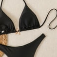thumbnail image 6 of Women's Halter Bikini Sets Beads Tie Side Solid Triangle Thong Swimsuit Two Piece Cheeky Bathing Suits (Black,L), 6 of 8