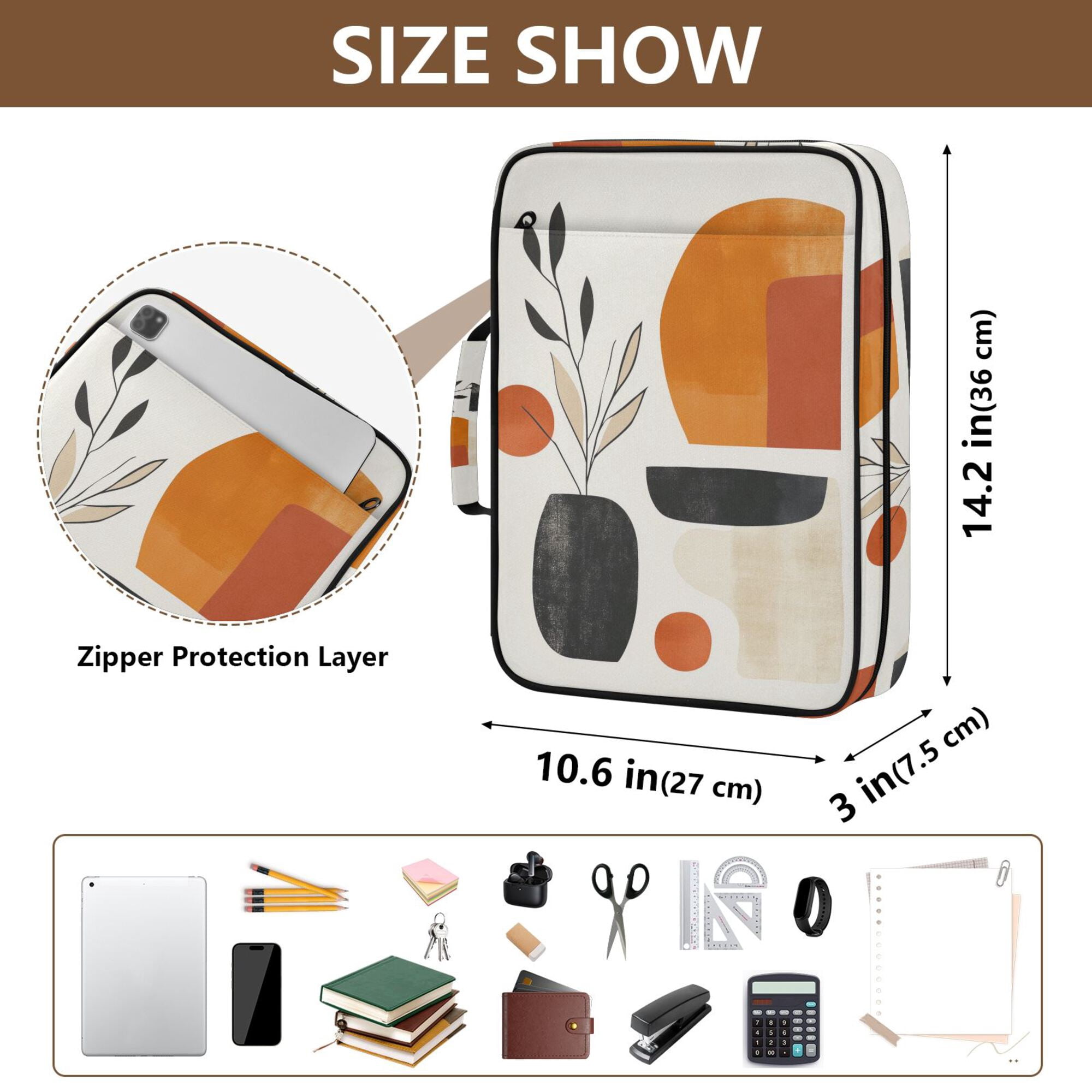 FORMRS Accordion File Folder A4 Size 7-Pocket Expanding Document Organizer Bag with 3 Ring Binder, White Abstract Shapes