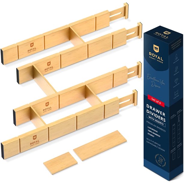 Bamboo Drawer Dividers with Inserts 17"22" Perfect Adjustable Drawer