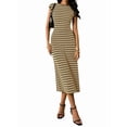 thumbnail image 3 of Women'S Striped Dress Crewneck Cap Sleeve Bodycon Knit Summer Midi Dresses Brown M, 3 of 9