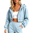 thumbnail image 2 of Cropped Zip Up Hoodie Women Long Sleeve Drop Shoulder Casual Hooded Sweatshirt Y2k Crop Jacket Fall Winter Coat Outerwear, 2 of 5