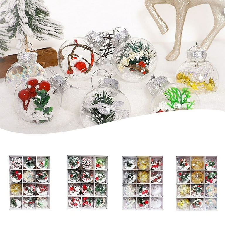 12 Pcs Clear Christmas Ornaments Balls 2.36”/60mm Transparent Fillable  Plastic Ball Hanging Decorations Bulbs DIY Removable Bauble Crafts for Xmas