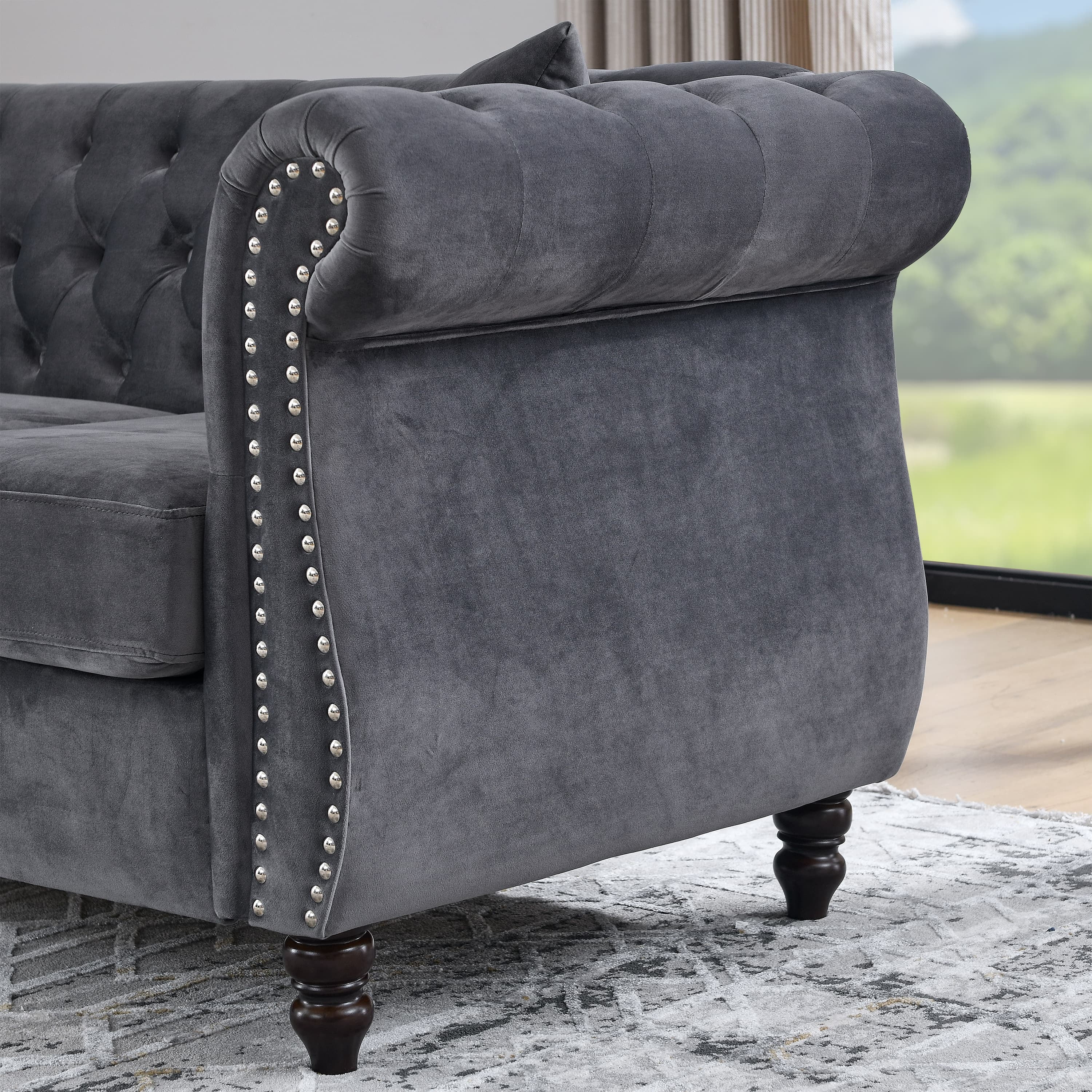 MAYEERTY 80''Premium chenille fabric sofa with 2 cushions and 1 lumbar pillow Armrest strap design,,upholstered 3-seater sofa for living rooms, bedrooms,apartments and offices Grey