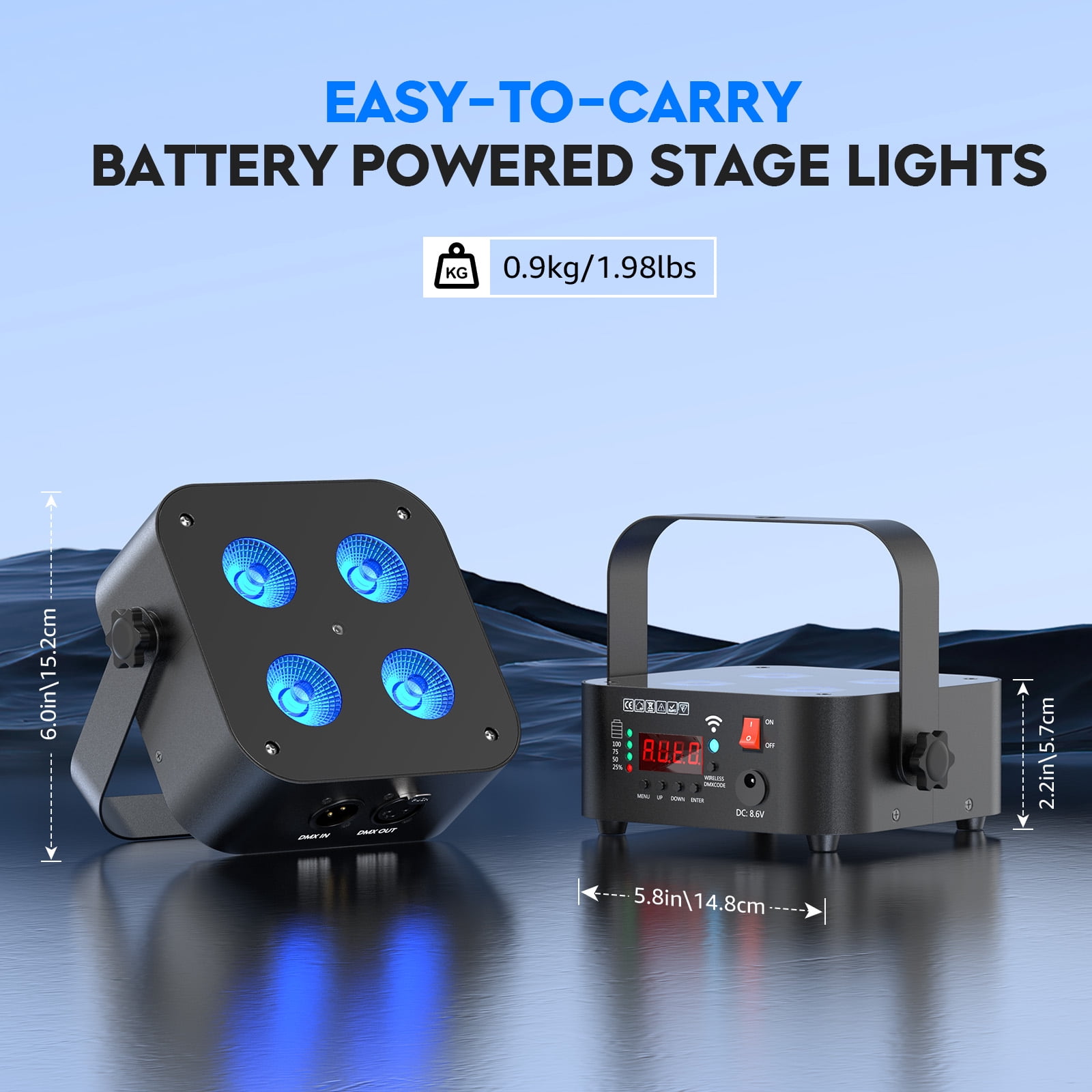 Battery Powered Rechargeable Par Light - 4*18W 6IN1 RGBWA+UV Wireless Par Light by Remote/APP/DMX512 Control Sound Activated LED Up Lights for Event Wedding Church Stage Party Indoor Uplighting