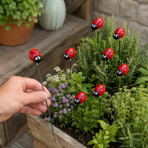 10pc Garden Decorations Outdoor 12 Inch Ladybug Garden Plant Stakes Whimsical Garden Decor for Yard Patio Flower Fairy Spring Decor