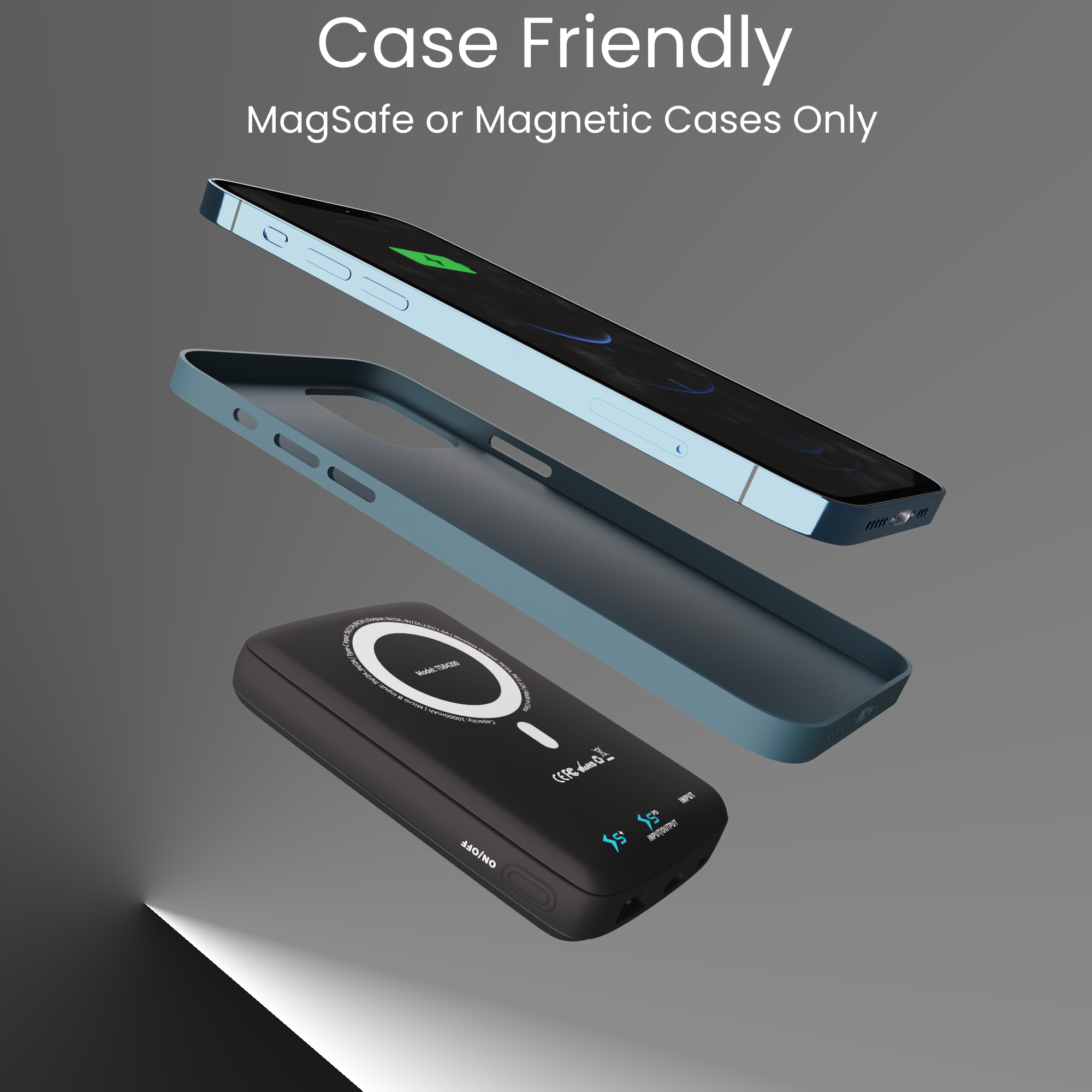 Techsmarter Magnetic 10000mAh Wireless Power Bank, 18W USB-C PD Portable Charger. Compatible with iPhone 14, 13, 12 Only