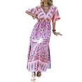 thumbnail image 2 of xiaxaixu Robe Longue Bohème pour Femmes, Robe d'Été à Manches Courtes Taille Haute Fluide Ligne A de Plage, 2 of 7