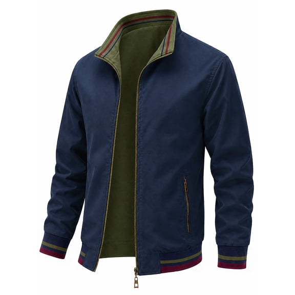 Mens Reversible Jacket Casual Windbreaker 2 in 1 Lightweight Bomber Jacket Outdoor Work Golf Business
