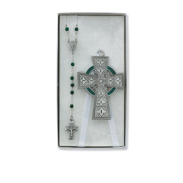 3 mm Celtic Crib Cross & Rosary Set - Green