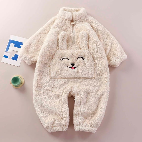 SKIYLEVZ Baby Bodysuit for Boys Girls Toddler Baby Clothes Plush Long Sleeve Polar Fleece Hooded Jumpsuit Infant Winter Outfit Soft Warm Clothes Toddler Warm Hooded Outwear