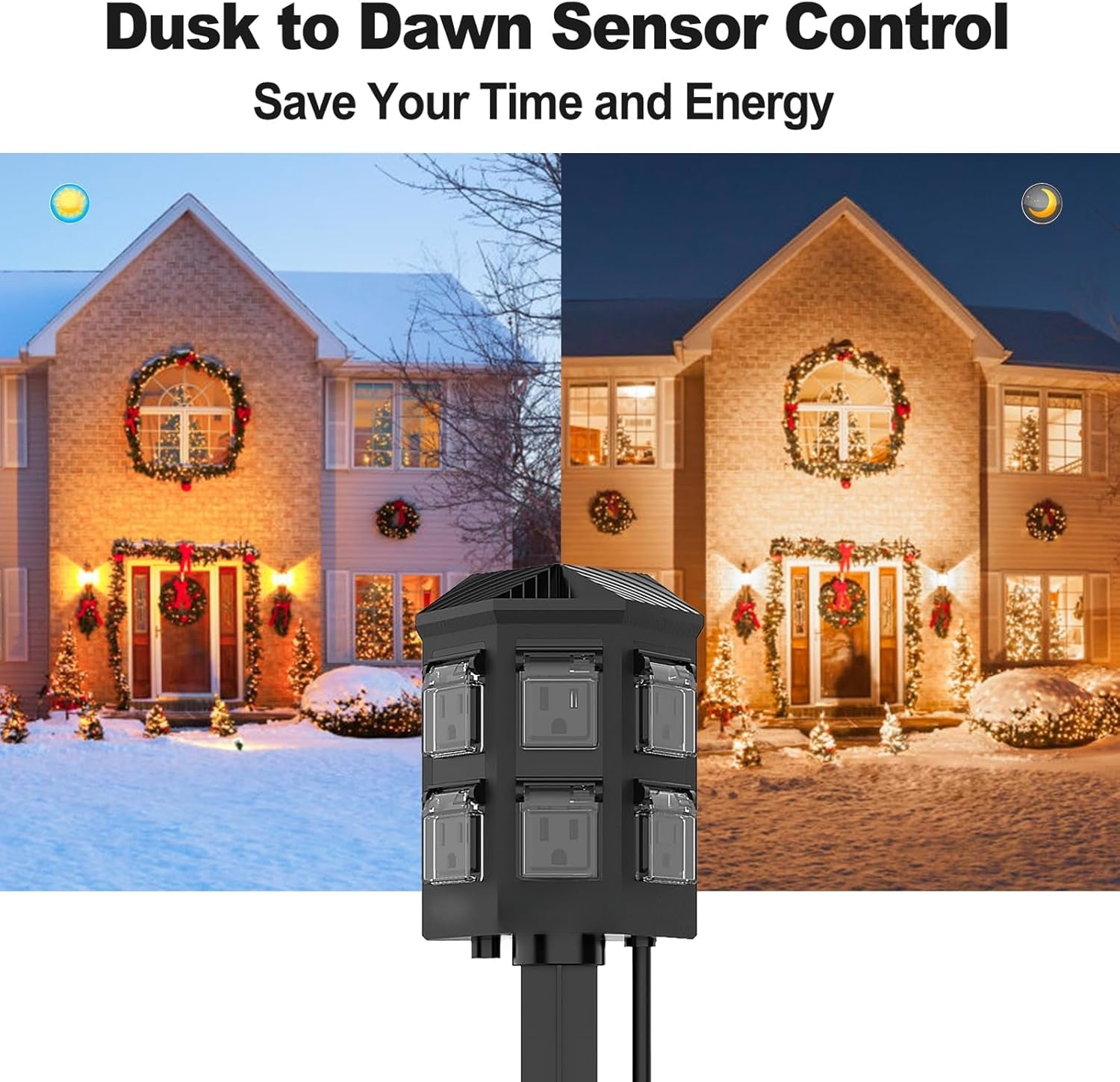 Waterproof Outdoor Power Strip – 50FT Extension Cord, 6 Grounded Outlets with 100FT Remote Control & Dusk to Dawn Timer, ETL Listed for Yard, Garden & Pool Use