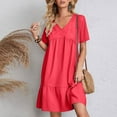 thumbnail image 5 of Hot Pink Ladies Short Sleeve Dresses for Juniors Vneck Spandex Casual High Leg Basic Midi Knee Length Fall Summer Dresses 2025 Clothing Fashion Country Concert Y2K XL, 5 of 8