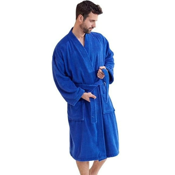 Unisex Mens Terry Cotton Royal Blue Bathrobe - One Size