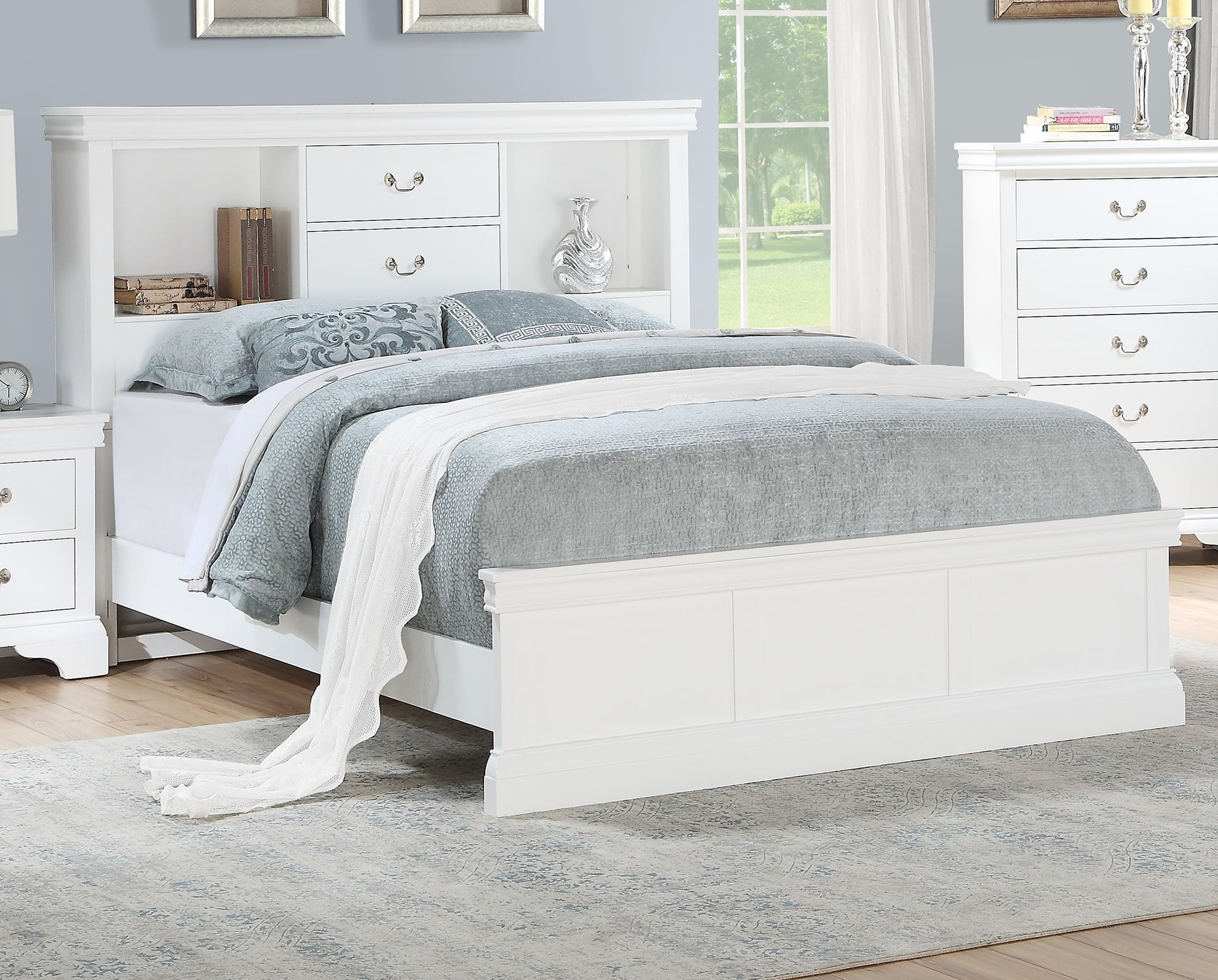 Contemporary Classic White California, White King Size Bed With Storage