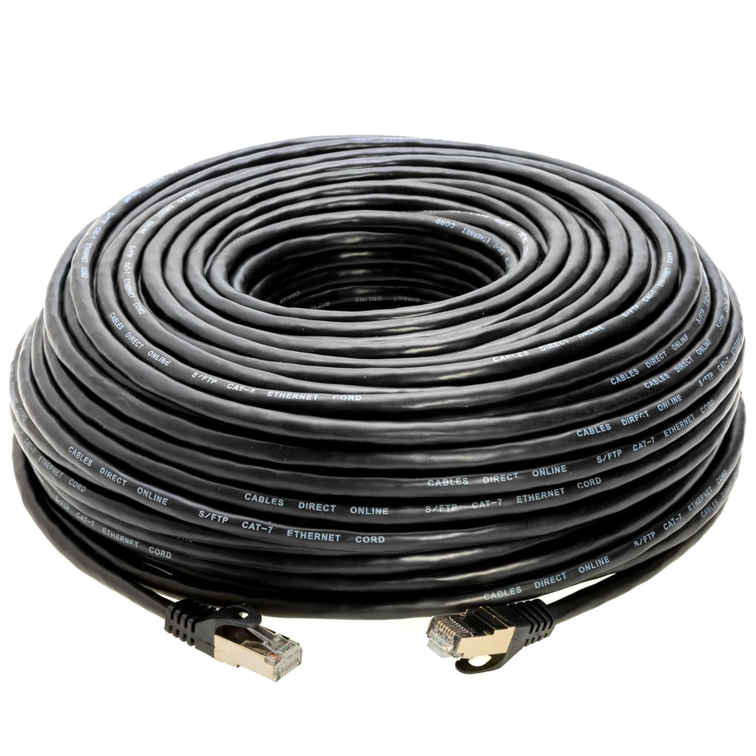 Cat7 Ethernet Cable 1 pack of 100FT Copper Shielded RJ45 Cord for Router, PC, Gaming, Servers, PoE Security Cameras, Smart TVs, 10Gbps 600MHz High-Speed Network Patch, Black, Cables Direct Online