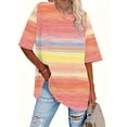 thumbnail image 1 of Round-neck short-sleeved, gradient 3D digital printed loose plus-size women's top, 1 of 2